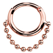 14K rose gold beaded chain hinged segment clicker ring, front view showing warm tone