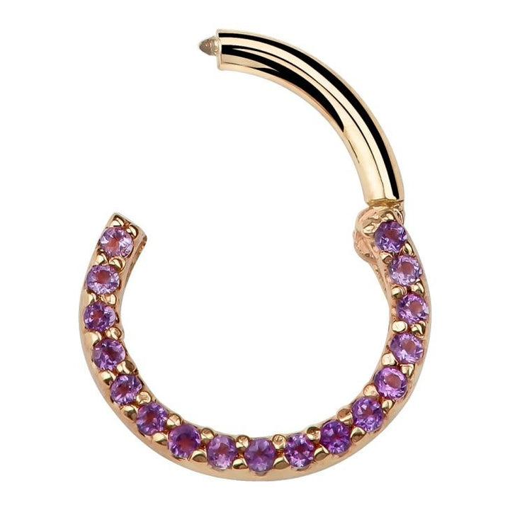 Purple CZ Pave 14K Gold Hinged Segment Clicker Ring