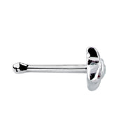 Side profile of 14K white gold petal star CZ nose bone showing ball-tipped straight post