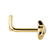 Side profile of 14K yellow gold star CZ nose ring showing L-shaped straight post style