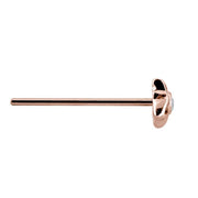 Side profile of 14K rose gold petal star CZ nose stud showing long straight pin post
