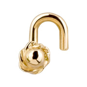 14K yellow gold rose bud nose ring, twist post style shown from slightly elevated front angle