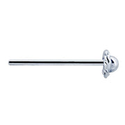 14K white gold rose bud nose stud straight post pin, horizontal side profile showing full post length