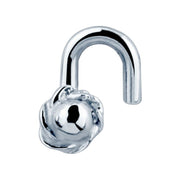 14K white gold rose bud nose ring, twist post style from elevated front angle showing petal texture