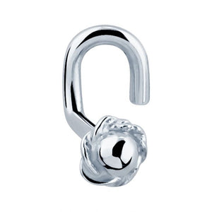 14K white gold rose bud nose ring with twist style post, angled front view showing petal detail