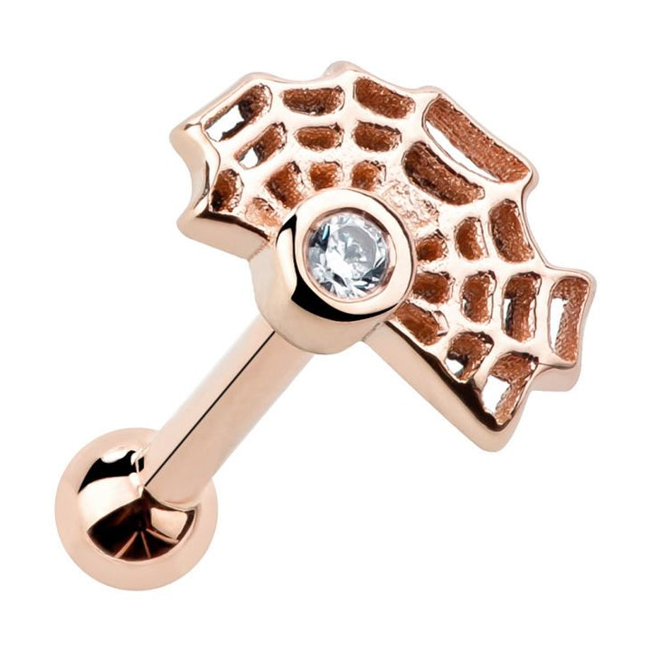 Spiderweb 14K Gold Cartilage Earring-14K Rose Gold   18G   5 16"