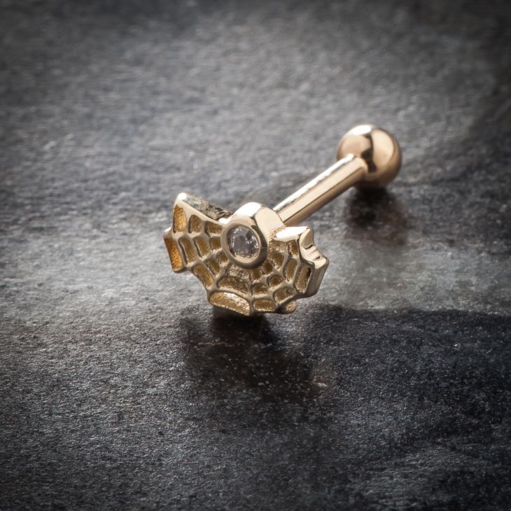 Spiderweb 14K Gold Cartilage Earring