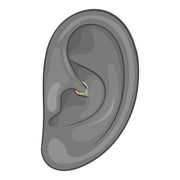 14K yellow gold opal V-shape clicker ring worn in a daith piercing, illustrated ear diagram