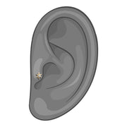 14K gold sunburst CZ labret stud shown in tragus piercing placement illustration