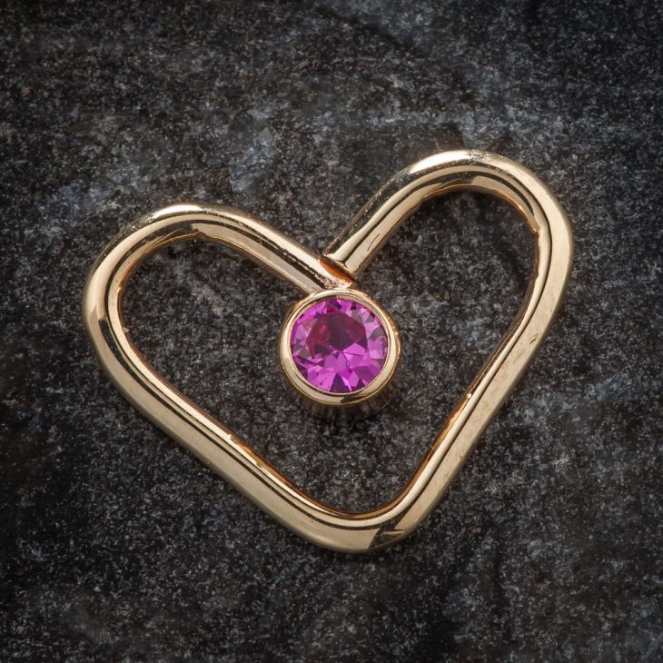 14K Gold Pink Cubic Zirconia Heart Shaped Earring