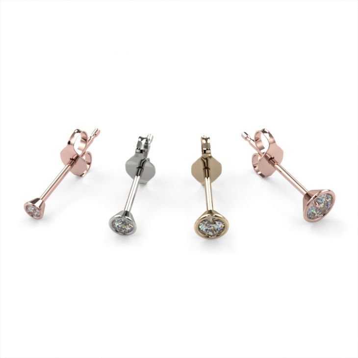 Tiny Diamond Bezel-Set Stud 14K Gold Earring-14K Rose Gold   3mm
