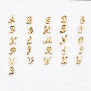 All 26 alphabet initials in 14K yellow gold fancy script for helix cartilage stud earring