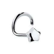 14K white gold puffy star nose ring twist style, front view showing polished star end and curved post
