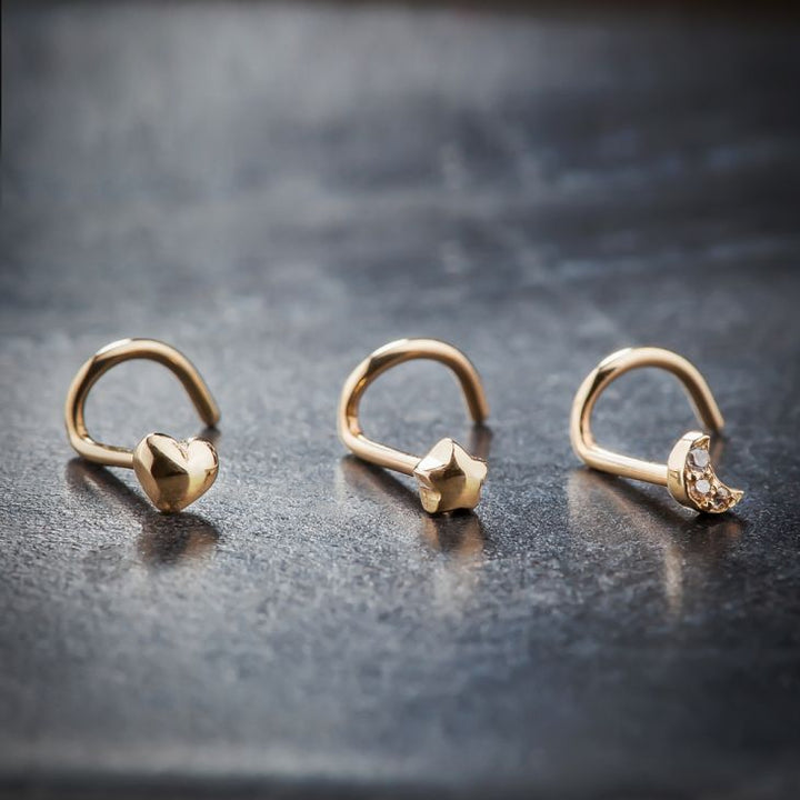 Tiny Diamond Pave Crescent Moon 14K Gold Nose Ring