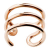 Three-band 14k rose gold ear cuff with warm pink-tone polished spiral bands, front view