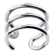 Three-band 14k white gold ear cuff with high-polish spiral design, front view