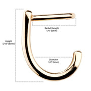 14K yellow gold faux hoop nose ring size diagram: 5/16 in height, 1/4 in diameter, 1/4 in post