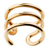 Three-band 14k yellow gold ear cuff with polished spiral wrap design, white background