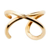 14k yellow gold criss cross X band ear cuff, front view showing polished double-band design