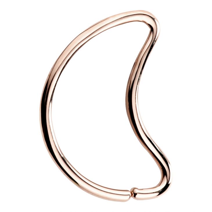 14K rose gold crescent moon seam ring daith earring, front view on white background