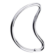 14K white gold crescent moon seam ring daith earring, front view showing cool-toned finish
