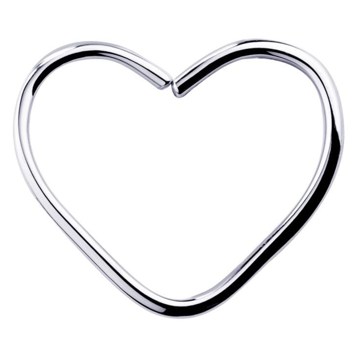 Heart 14K Gold Seamless Hoop Ring Daith or Rook Cartilage Earring-14K White Gold   20G   5 16