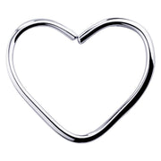 14K white gold heart seamless hoop seam ring, front view showing polished silver tone finish