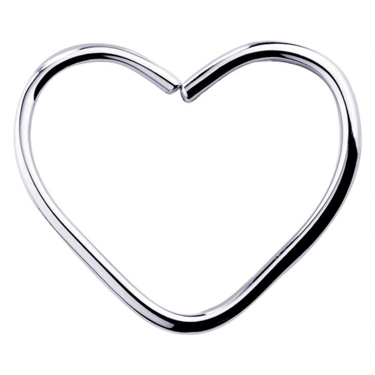 14K white gold heart seamless hoop seam ring, front view showing polished silver tone finish