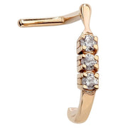 14K yellow gold trinity diamond faux hoop nose ring with 3 prong-set diamonds, L-shape post, front view