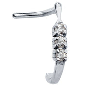 14K white gold trinity diamond faux hoop nose ring with 3 prong-set diamonds, L-shape post, front view
