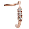 14K rose gold trinity diamond faux hoop nose ring with 3 conflict-free SI1 diamonds, L-shape post, front view