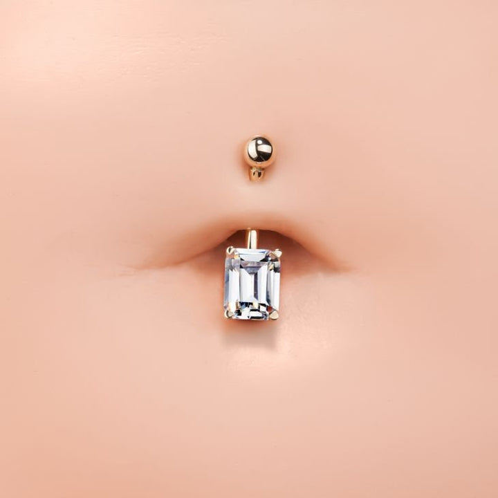 Emerald Cut Cubic Zirconia 14k Gold Belly Button Ring
