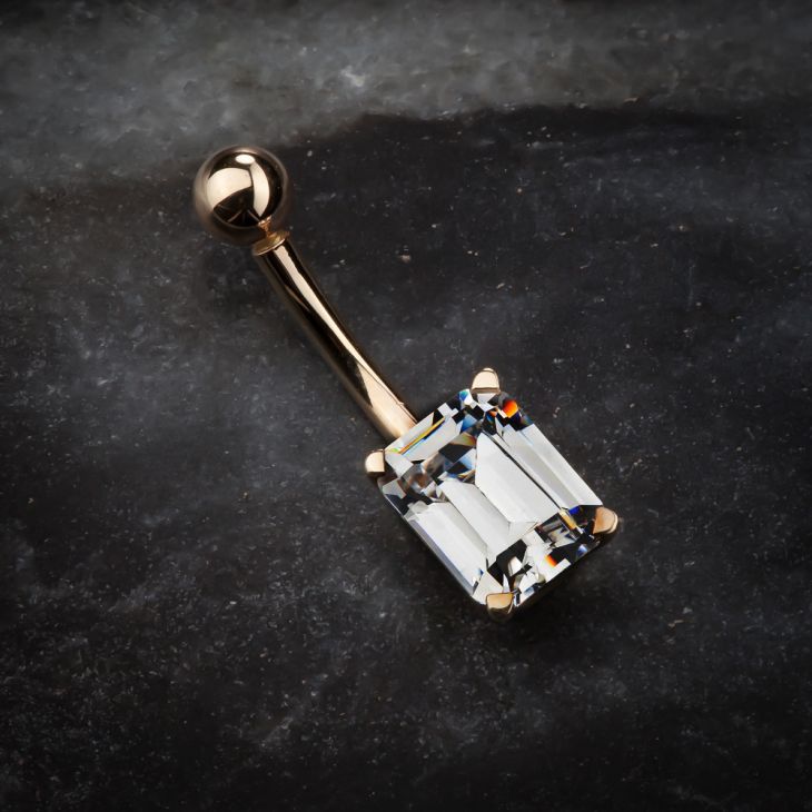 Emerald Cut Cubic Zirconia 14k Gold Belly Button Ring