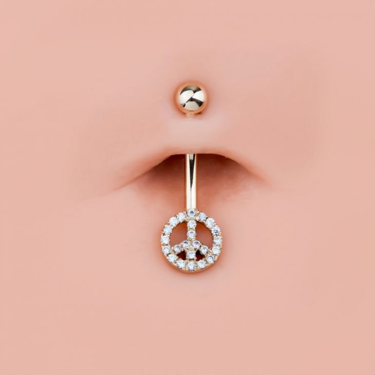 Peace Sign Pave 14K Gold Belly Button Navel Ring