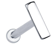 14K white gold 7mm bar stud cartilage earring with flat-back disc, angled product view