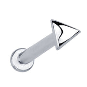 14k white gold 2mm triangle flat back labret stud, angled front view on white background