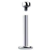 14k white gold flat back labret post with threaded top separated to show screw-in attachment mechanism