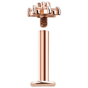 14k rose gold diamond flower labret disassembled, showing internally threaded flower top separated from post