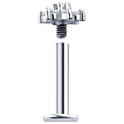 White gold flat back labret post disassembled showing internally threaded screw connection and flat disc