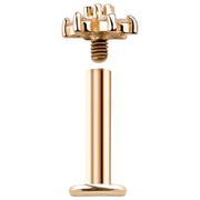 Reverse view of 14k rose gold flat back labret showing internally threaded post and flower charm unscrewed