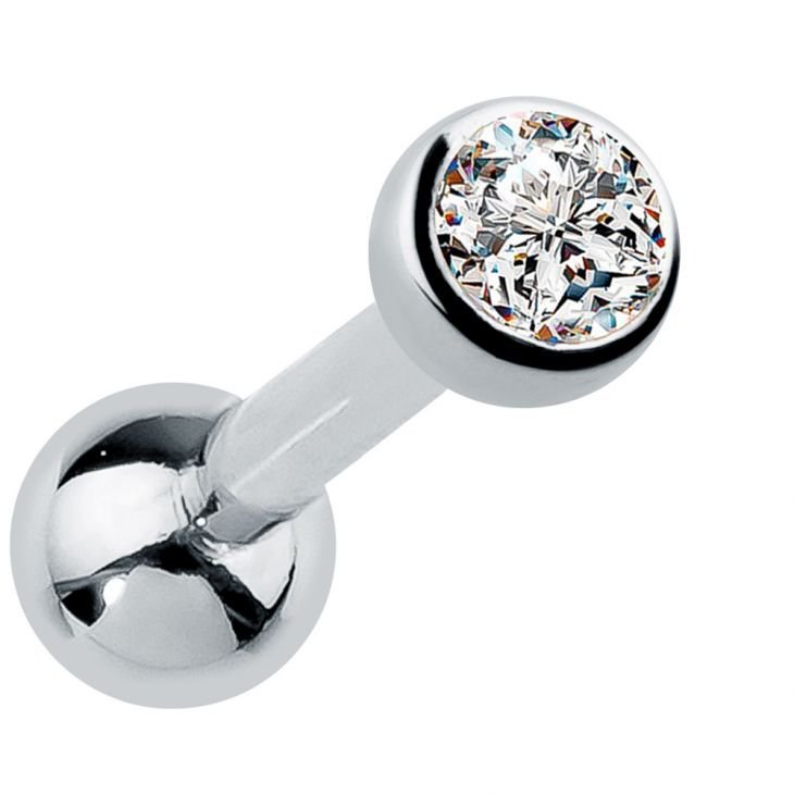 14k white gold bezel-set cubic zirconia cartilage earring, front angled view with clear CZ