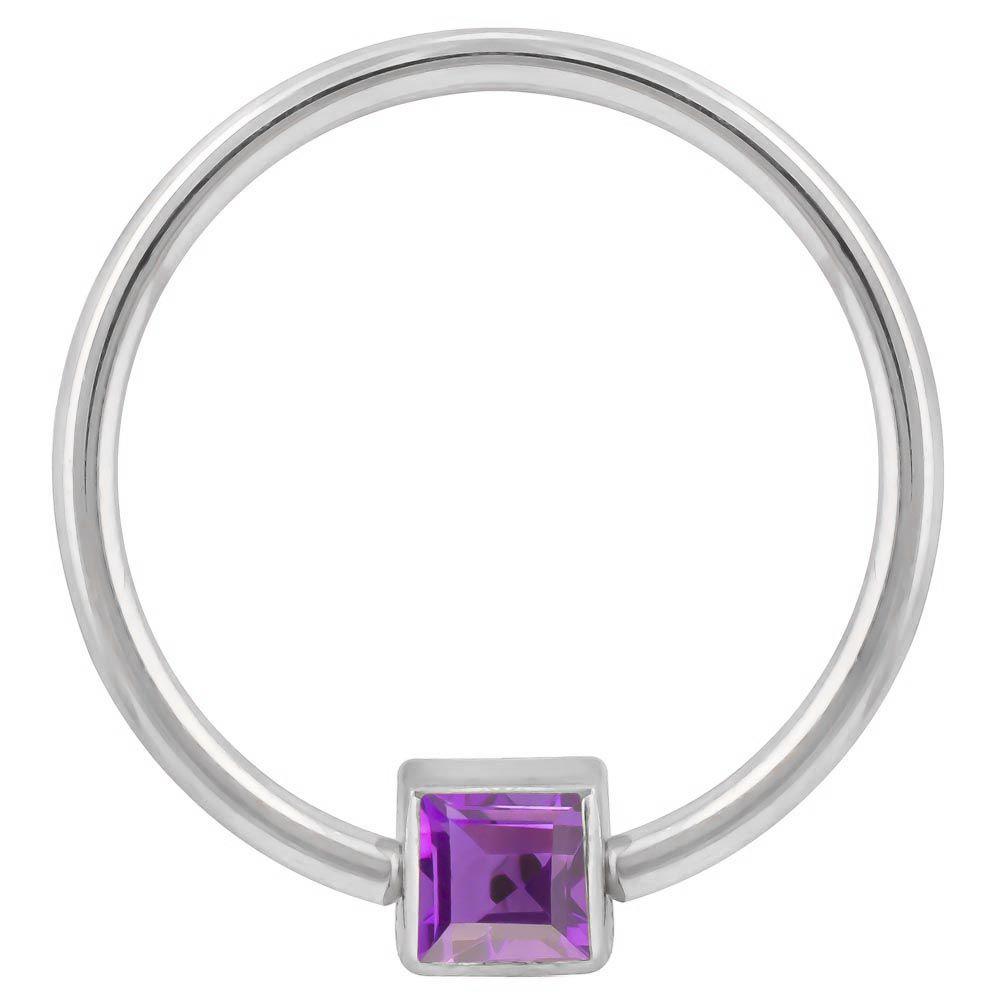 Purple Cubic Zirconia Princess Cut 14k Gold Captive Bead Ring-14K White Gold   12G (2.0mm)   3 4