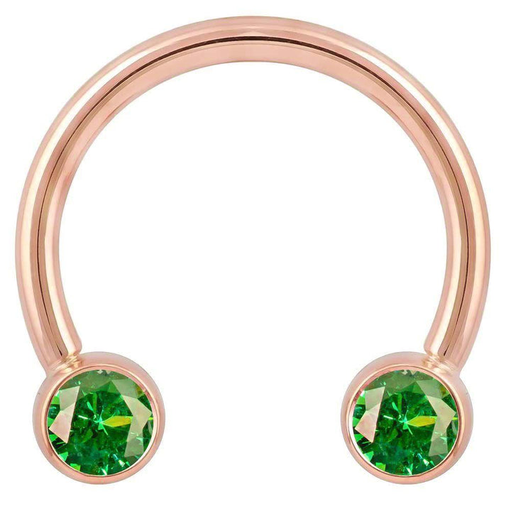 Green Cubic Zirconia Round Bezel 14k Gold Circular Barbell-14K Rose Gold   12G (2.0mm)   3 4" (19mm)