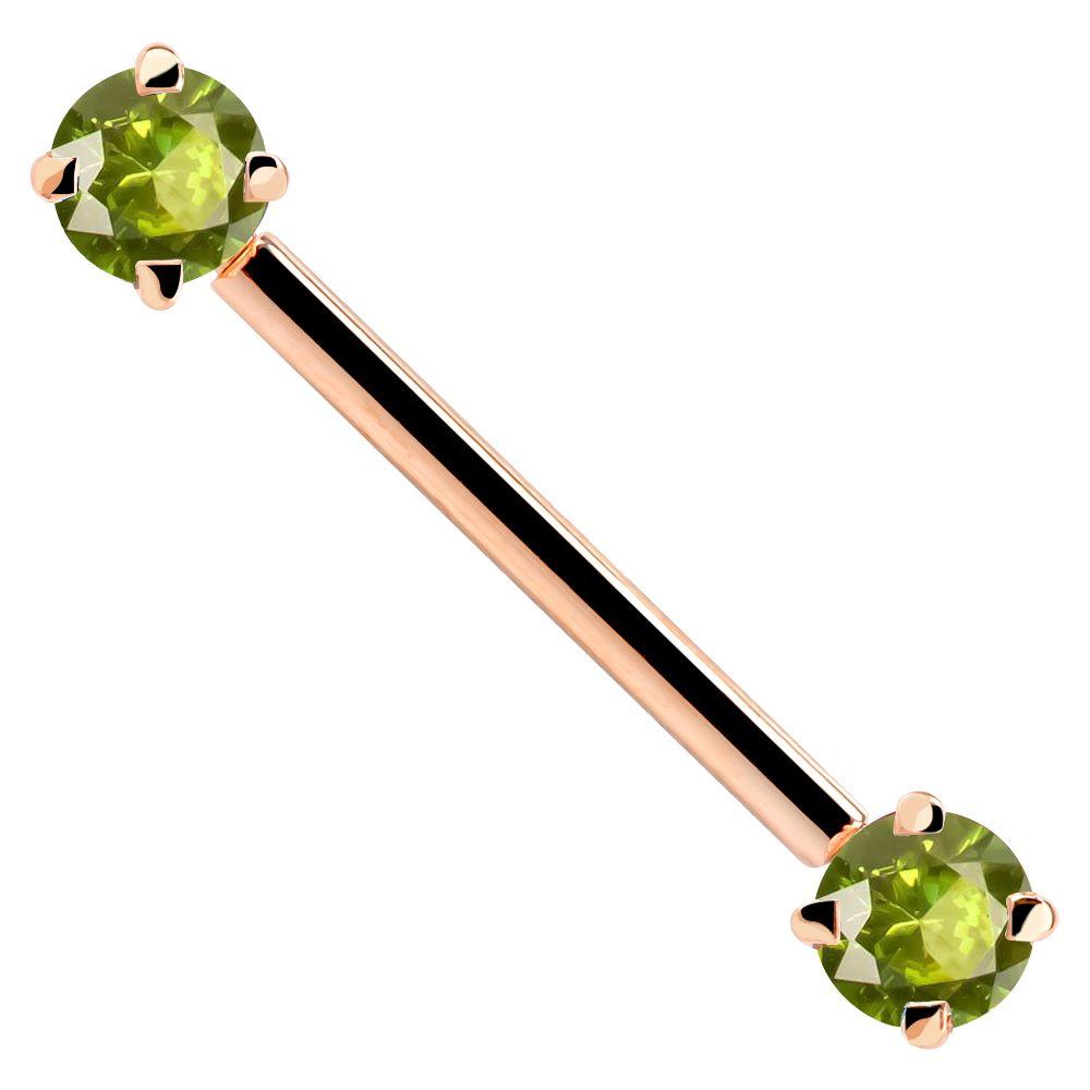 Round Gemstone 14K Gold Straight Barbell