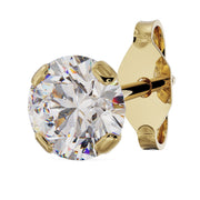 4mm round diamond stud in 14k yellow gold martini prong setting, angled view showing post and backing