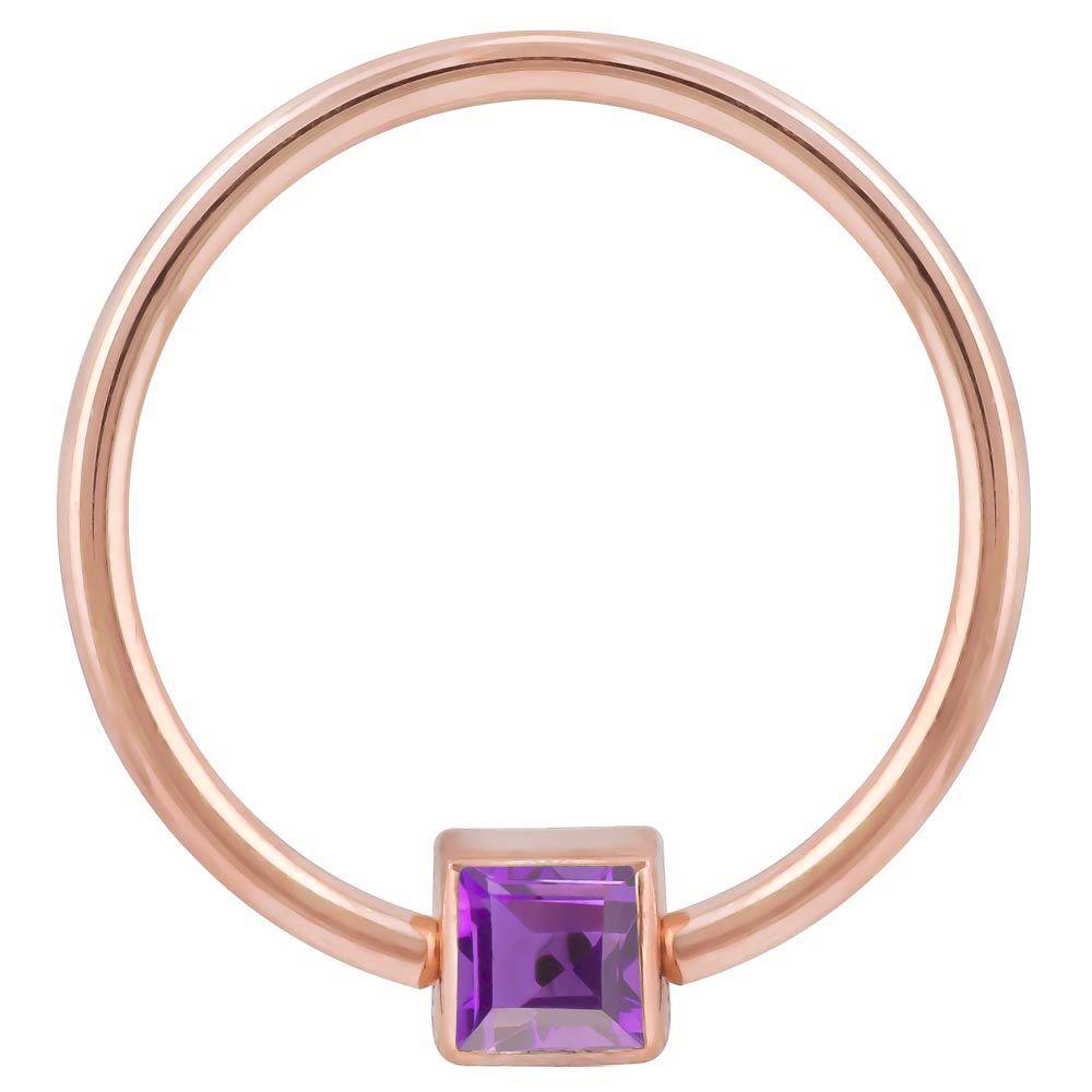 Purple Cubic Zirconia Princess Cut 14k Gold Captive Bead Ring-14K Rose Gold   12G (2.0mm)   3 4