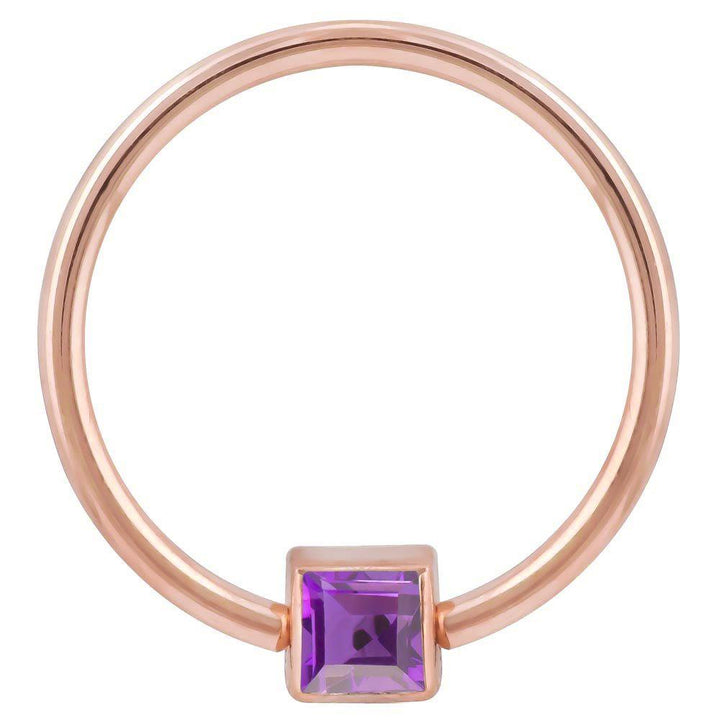Purple Cubic Zirconia Princess Cut 14k Gold Captive Bead Ring-14K Rose Gold   12G (2.0mm)   3 4" (19mm)