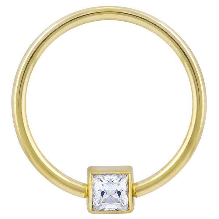 Cubic Zirconia Princess Cut 14k Gold Captive Bead Ring-14K Yellow Gold   12G (2.0mm)   3 4" (19mm)