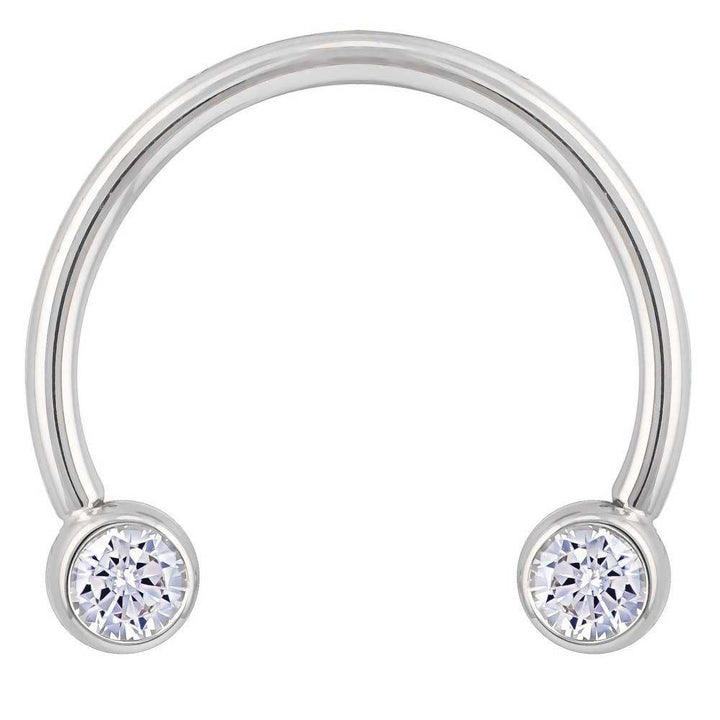 Cubic Zirconia Round Bezel 14k Gold Circular Barbell-14K White Gold   16G (1.2mm)   1 2" (13mm)