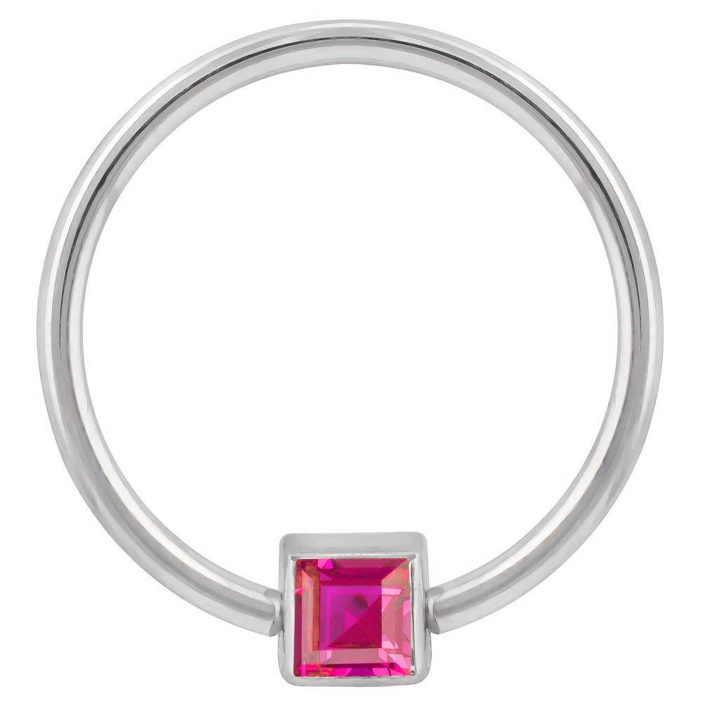 Red Cubic Zirconia Princess Cut 14k Gold Captive Bead Ring-14K White Gold   12G (2.0mm)   3 4" (19mm)